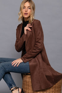 Faux Suede Jacket in Dark Brown