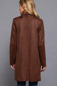 Faux Suede Jacket in Dark Brown