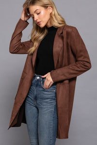 Faux Suede Jacket in Dark Brown