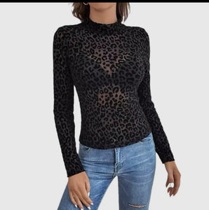 Black Leopard Mesh Top