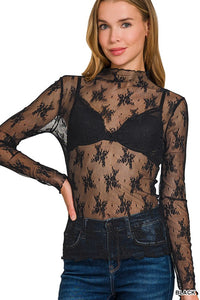 Lace Sheer Top in Black & Brown