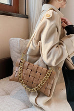 Load image into Gallery viewer, Faux Leather Woven Shoulder Bag in Taupe &amp; Black
