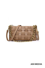 Load image into Gallery viewer, Faux Leather Woven Shoulder Bag in Taupe &amp; Black
