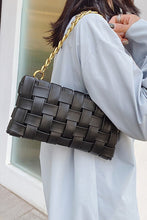 Load image into Gallery viewer, Faux Leather Woven Shoulder Bag in Taupe &amp; Black
