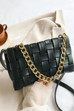 Load image into Gallery viewer, Faux Leather Woven Shoulder Bag in Taupe &amp; Black
