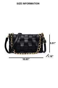 Faux Leather Woven Shoulder Bag in Taupe & Black