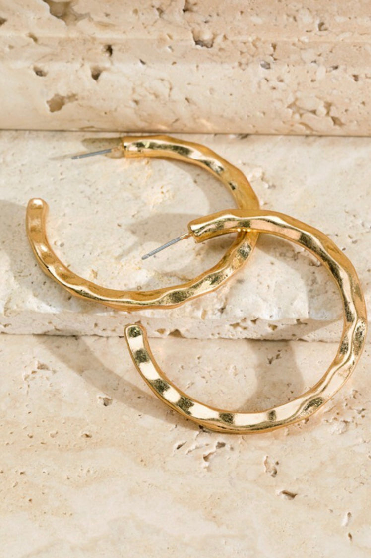 Hammered Hoop Earrings in Silver or Gold