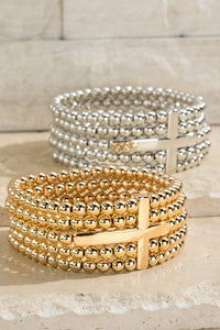 Multi Layer Stretch Cross Bracelet in Gold or Silver