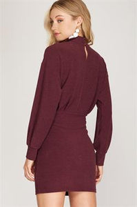 Brushed Knit Dress in Wine & Green-Size Large Left