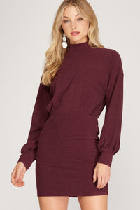Brushed Knit Dress in Wine & Green-Size Large Left