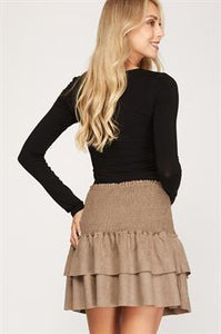 Faux Suede Tiered Mini Skirt