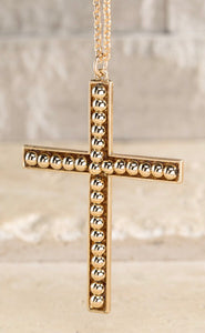 Gold Bead Cross Pendant Necklace