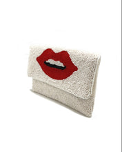 Load image into Gallery viewer, Red Lips Beaded Clutch in White
