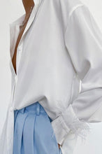 Load image into Gallery viewer, White Feather Cuff Button Down
