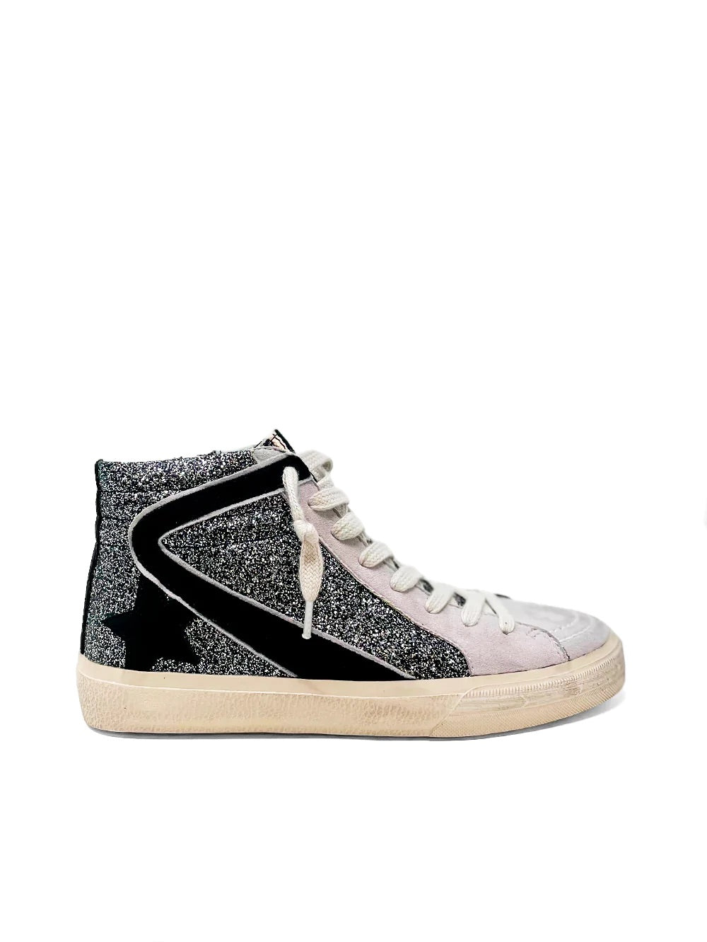 Roxanne Black Silver High Top Sneaker-Size 7 & 7.5 left
